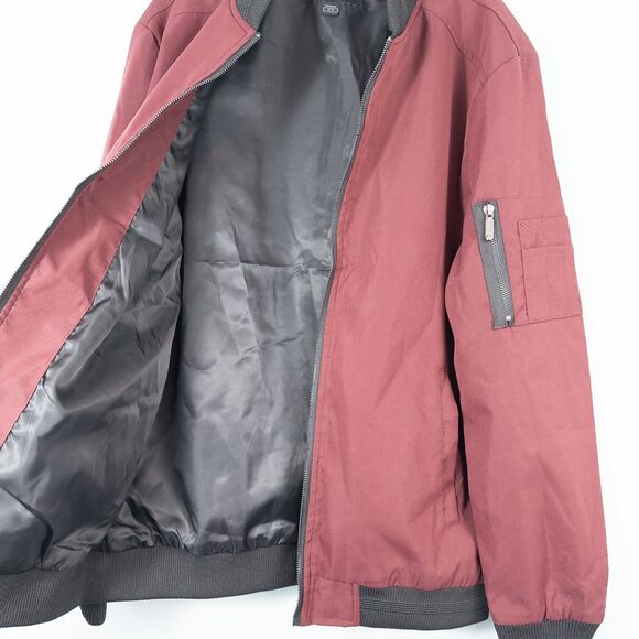 Sandbank Slim Fit Softshell Flight Bomber Jacket Mens Medium Maroon Red Full Zip - Picture 7 of 13
